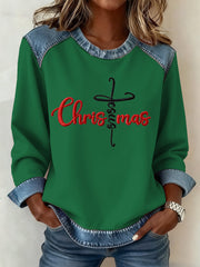 Women's Christmas Belief Pattern Patchwork Art Sweatshirt