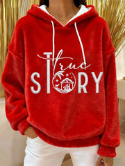 Women's True Story The Greatest Gift Of All Jesus Nativity Christian Christmas Casual Flannel Hoodie