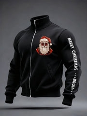 Men's Funny Merry Christmas Bruh Santa Claus Print Casual Zipper Sweatshirt