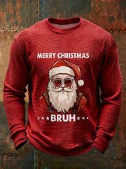 Men's Funny Merry Christmas Bruh Santa Claus Print Casual Waffle Long Sleeve Top