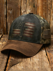 Unisex Vintage Faith Cross America Flag Art Print Hat