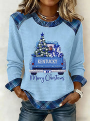 Women's Kentucky Christmas Print Patchwork Top