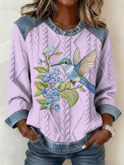 Women's Hummingbird Denim Patchwork Top