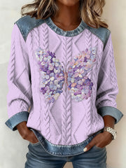 Women's Butterfly Denim Patchwork Top