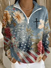 Women's Faith Cross Print Casual Sweatshirt