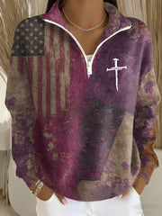 Women's Faith Cross Print Casual Sweatshirt