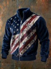 Men's Flag Cross Camouflage Flannel Zip Jacket