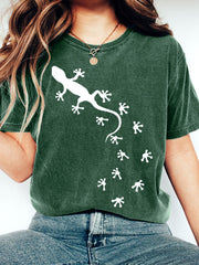 Women's Lizard Art Print Washed T-Shirt