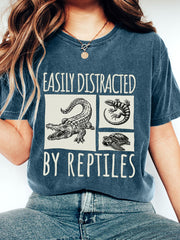 Women's Easily Distracted by Reptiles Print Washed T-Shirt