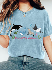 Women's Protect The Wetlands Embroidery Pattern T-Shirt
