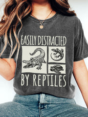 Women's Easily Distracted by Reptiles Print Washed T-Shirt