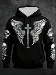 Men's Gothic Skull Oversized Drop-Shoulder Hoodie with Pockets