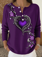 Women‘s Vintage Purple Floral Art Print long-sleeve cardigan