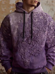 Men's Retro Purple Printed Oversized Drop-Shoulder Hoodie with Pockets