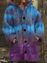 Women's Retro Purple Printed Composite Fleece Long Coat