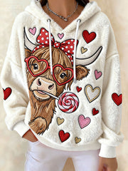 Women's Valentine's Day Cow Fleece Hoodies