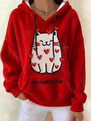 Women's Valentine’s Day Cat Meowentine Flannel Hoodies
