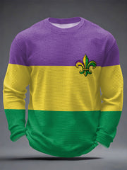 Men's Mardi Gras Fleur De Lis Colorblock Print Casual Waffle Long Sleeve T-Shirt