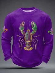Men's Mardi Gras Lobster Fleur De Lis Print Casual Waffle Long Sleeve T-Shirt