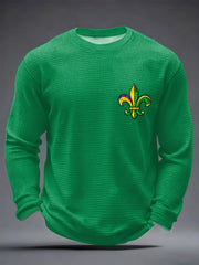 Men's Mardi Gras Fleur De Lis Colorblock Print Casual Waffle Long Sleeve T-Shirt