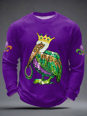 Men's Mardi Gras Pelican Print Casual Waffle Long Sleeve T-Shirt