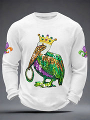 Men's Mardi Gras Pelican Print Casual Waffle Long Sleeve T-Shirt
