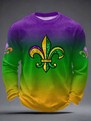 Men's Mardi Gras Fleur De Lis Print Casual Waffle Long Sleeve T-Shirt
