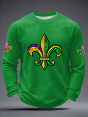 Men's Mardi Gras Fleur De Lis Print Casual Waffle Long Sleeve T-Shirt