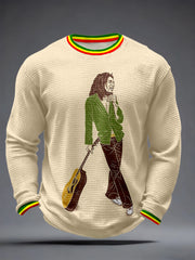 Men's Reggae Music Inspired Print Waffle Long-Sleeve Top