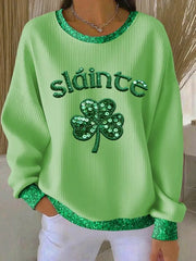 Women's St. Patrick's Day Sláinte Shamrock Ribbed Round-Neck Sweatshirt