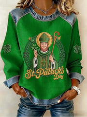 Women's St. Patrick's Day Print Waffle Sweatshirt