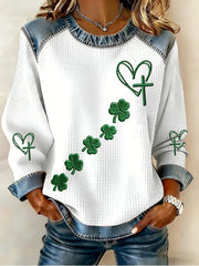 Women's St. Patrick's Day Print Waffle Sweatshirt