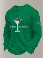 Men's Funny St. Patrick's Day Shamrock Art Printed Waffle Long Sleeve T-Shirt