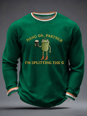 Men's Funny St Patrick’s Day Irish Frog Split the G Waffle Long Sleeve T-Shirt