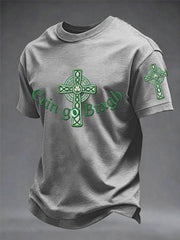 Men's Erin Go Bragh Celtic Knot Shamrock Cross Print Casual Tee