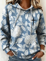 Women's Vintage Faith Print large-sized hooded sweatshirt