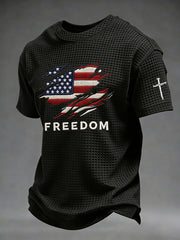 Men's Christian Freedom Cross Flag Waffle Short Sleeve T-shirt