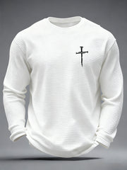 Men's Christian Freedom Cross Flag Waffle Long Sleeve T-Shirt