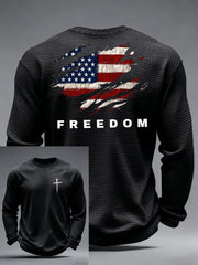 Men's Christian Freedom Cross Flag Waffle Long Sleeve T-Shirt
