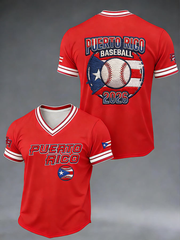 Men's Puerto Rico Baseball V-neck T-shirt