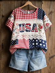 Women's Patchwork Floral Print Casual T-Shirt