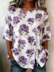 Women's Floral Buttoned Linen Blend Shirt