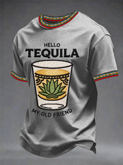 Men's Funny HELLO TEQUILA MY OLD FRIEND Cinco De Mayo Print Casual Tee