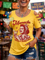 Women's Funny Mamacita Needs A Margarita Cinco de Mayo Print Casual Top