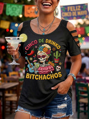 Women's Funny Cinco de Drinko Bitchachaos Print Casual Top