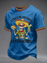 Men's Cinco De Drinko Bitchachos Skeleton Mexican Fiesta Print Casual Tee