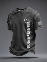 Men's Faith Family Freedom Embroidery Pattern T-Shirt