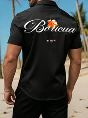 Men's Satin Puerto Rico Print Vacation Shirt