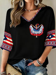 Women's Puerto Rico Printed Mid-length Sleeves V-Neck T-Shirt
