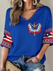Women's Puerto Rico Printed Mid-length Sleeves V-Neck T-Shirt